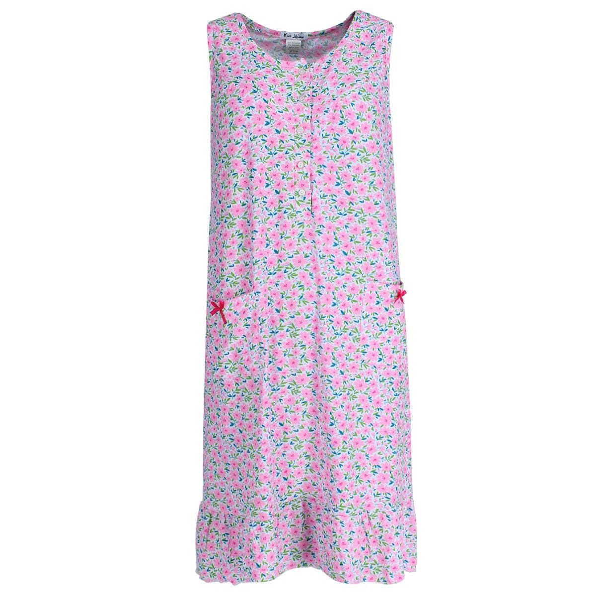 Miss Lillian Women's Floral Henley Ruffle Sleeveless Sleep Gown - Women's Floral Henley Ruffle Sleeveless Sleep Gown
