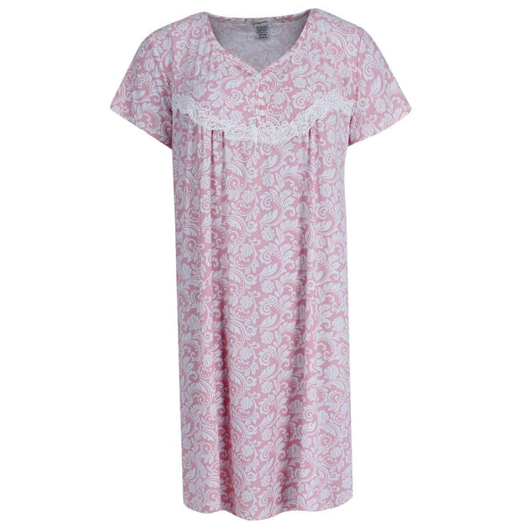 Women's Plus Size Patterned Short Sleeve Sleep Gown