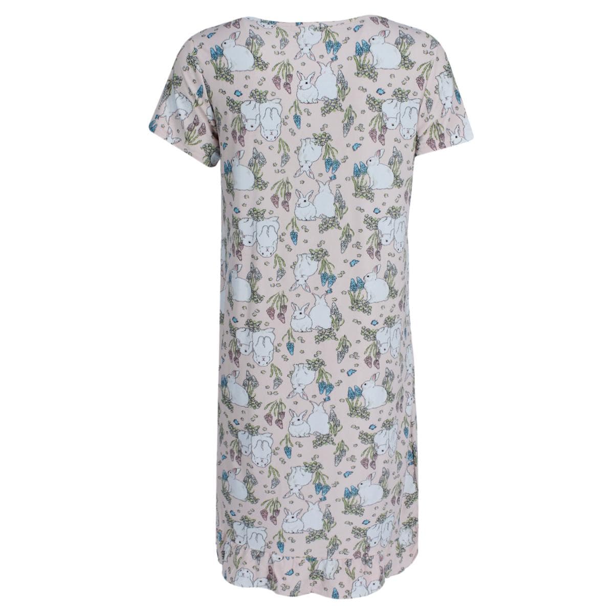 Miss Lillian Women's Floral Bunny Ruffle Short Sleeve Sleep Gown - Light Pink