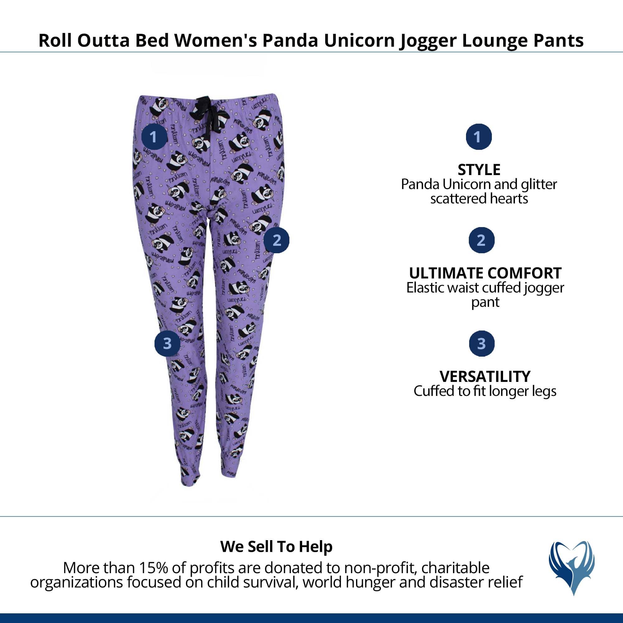 Roll Outta Bed Women's Panda Unicorn Jogger Lounge Pants - Purple