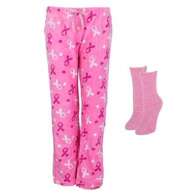 Women's Breast Cancer Plush Pajama Pant and Socks Set