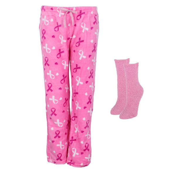 Women's Breast Cancer Plush Pajama Pant and Socks Set