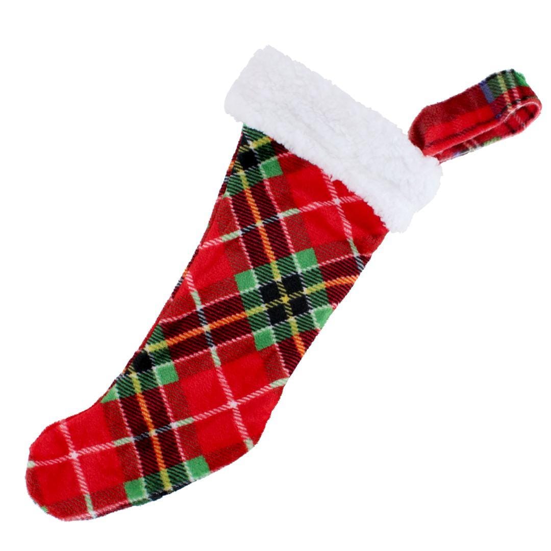 Weekending Juniors Girls Plaid Holiday Plush Pant with Stocking Set - Red