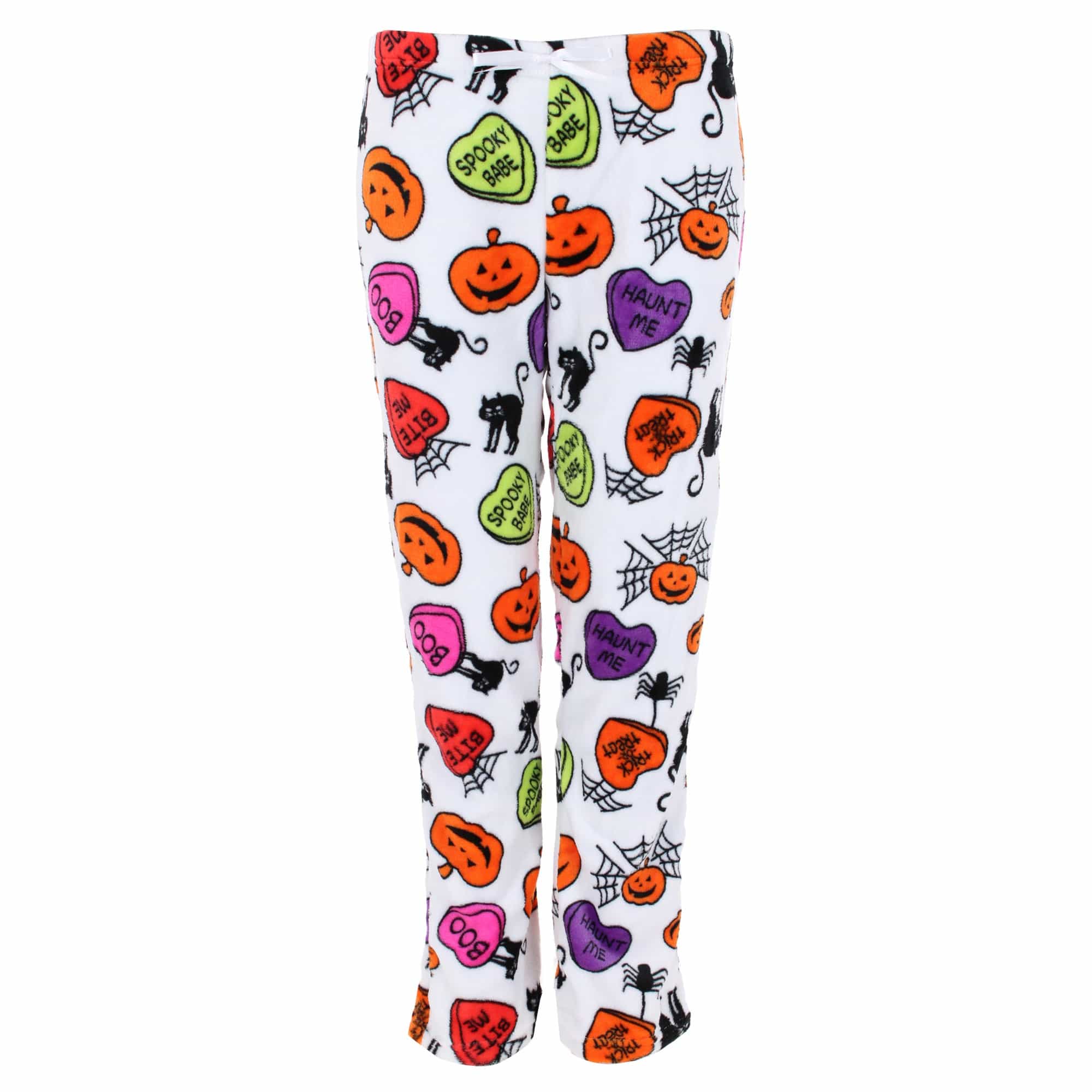 CTM® Women's Halloween Candy Heart Plush Pajama Pants by Weekending - White