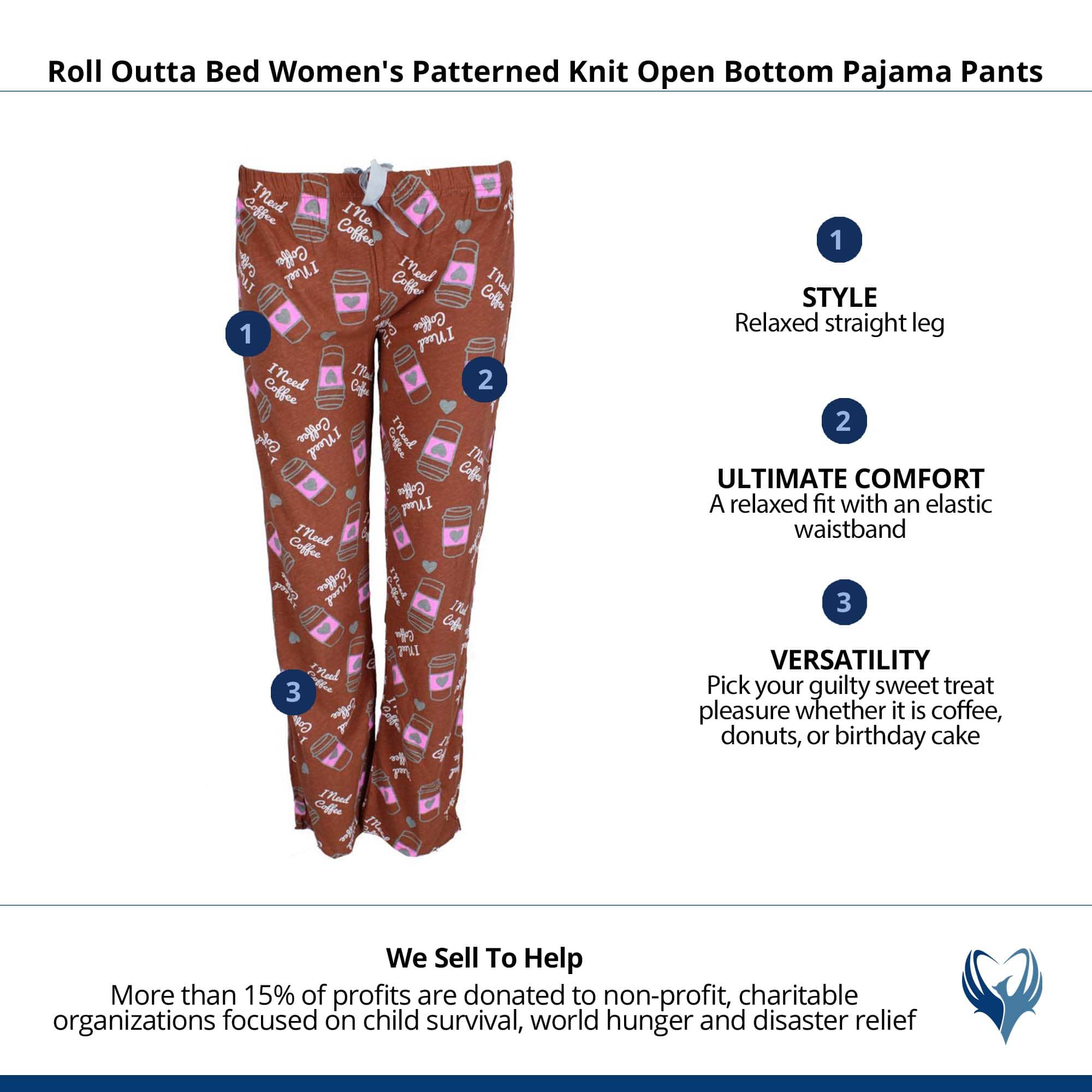 Roll Outta Bed Women's Patterned Knit Open Bottom Pajama Pants - Brown