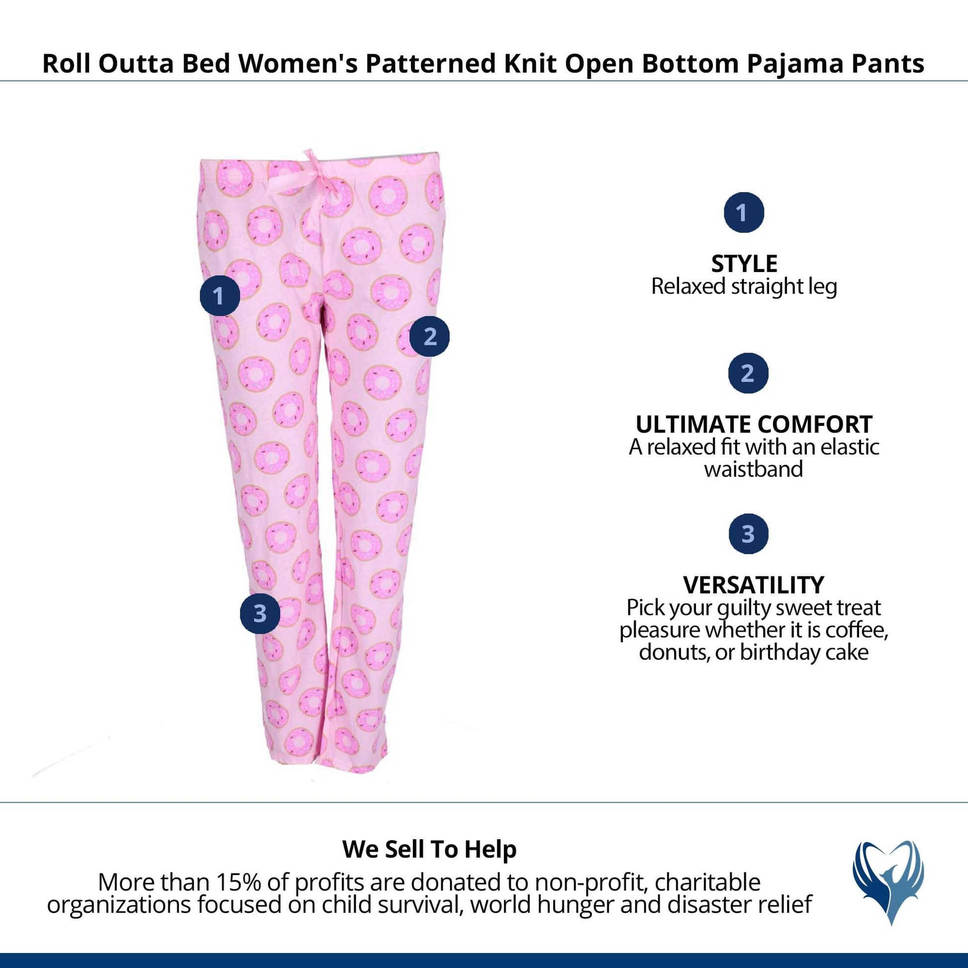 Roll Outta Bed Women's Patterned Knit Open Bottom Pajama Pants - Pink