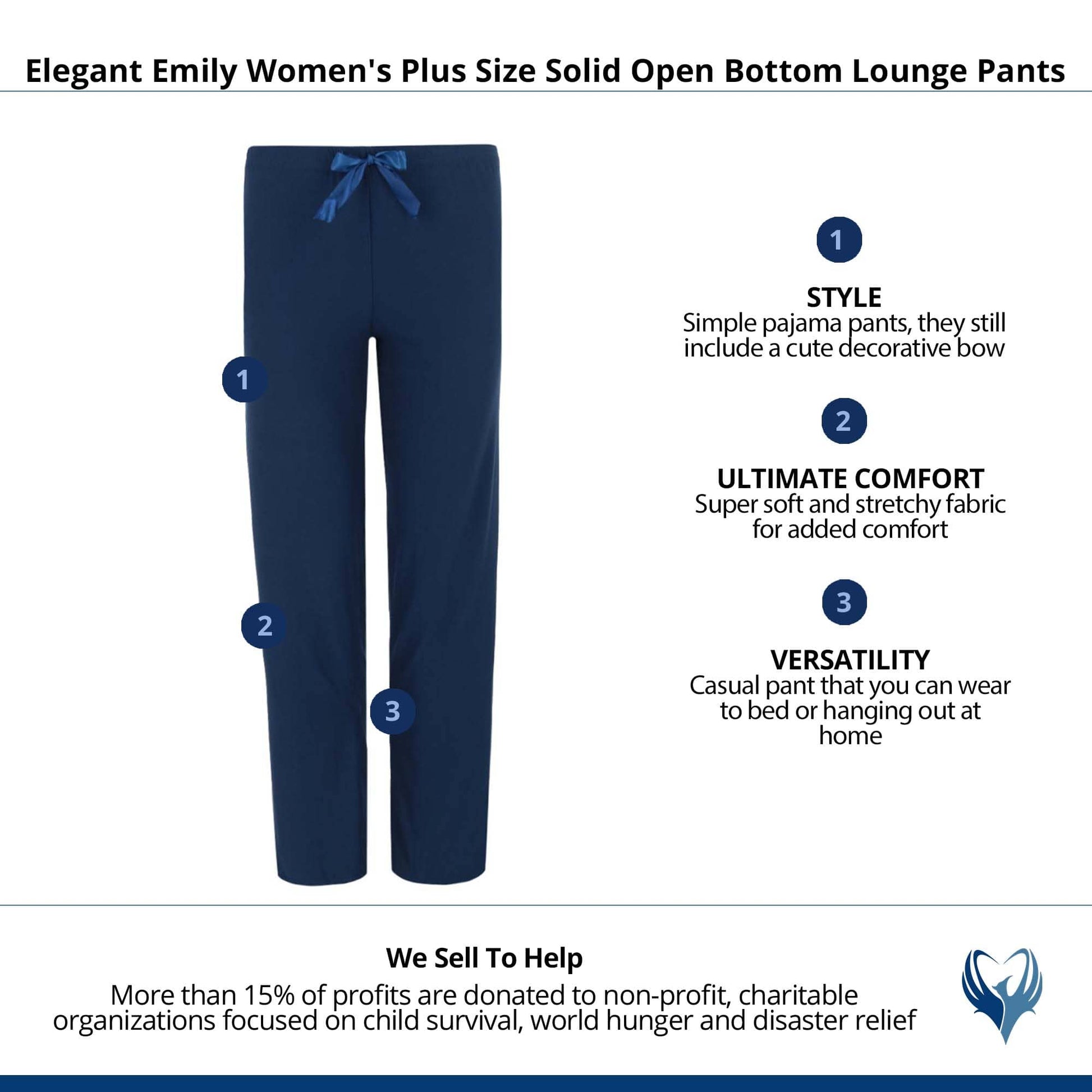 Elegant Emily Women's Plus Size Solid Open Bottom Lounge Pants - Navy