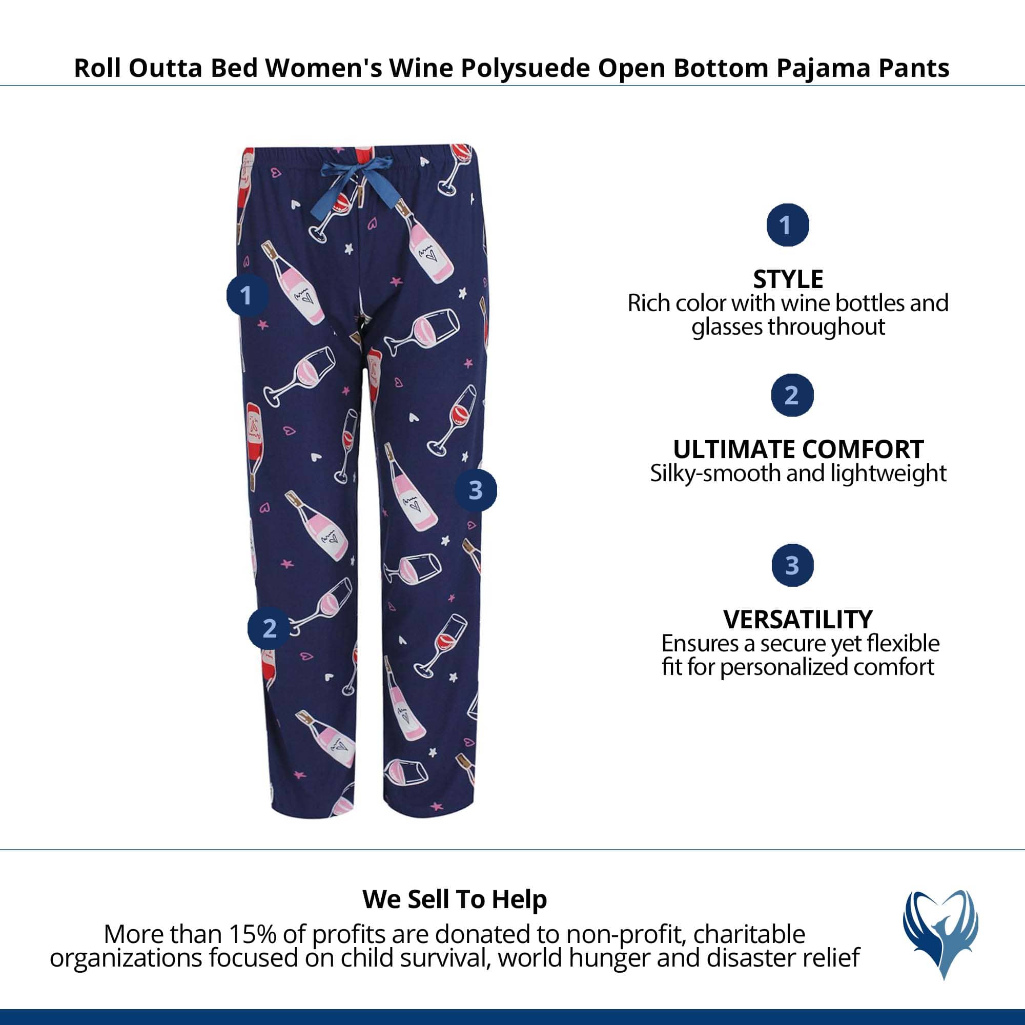 Roll Outta Bed Women's Wine Polysuede Open Bottom Pajama Pants - Navy
