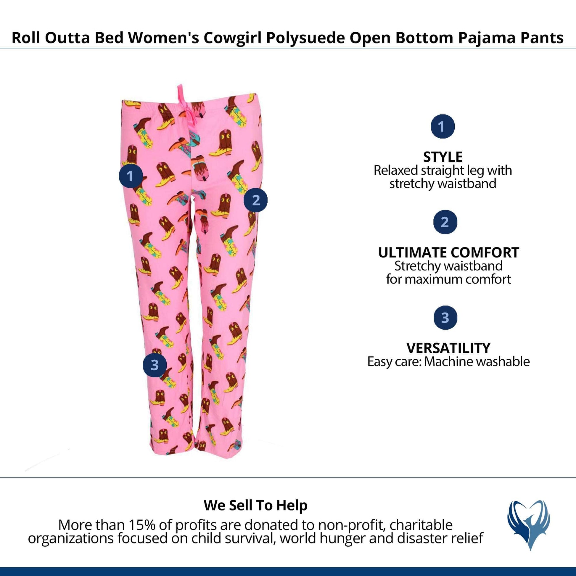 Roll Outta Bed Women's Cowgirl Polysuede Open Bottom Pajama Pants - Pink