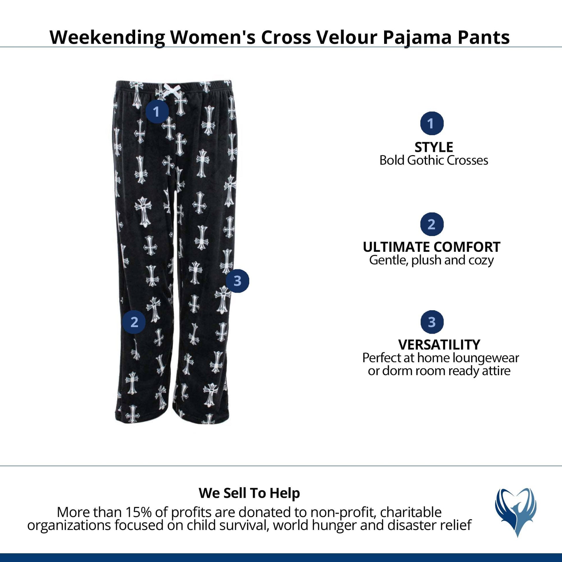 Weekending Women's Gothic Cross Velour Pajama Pants - Black