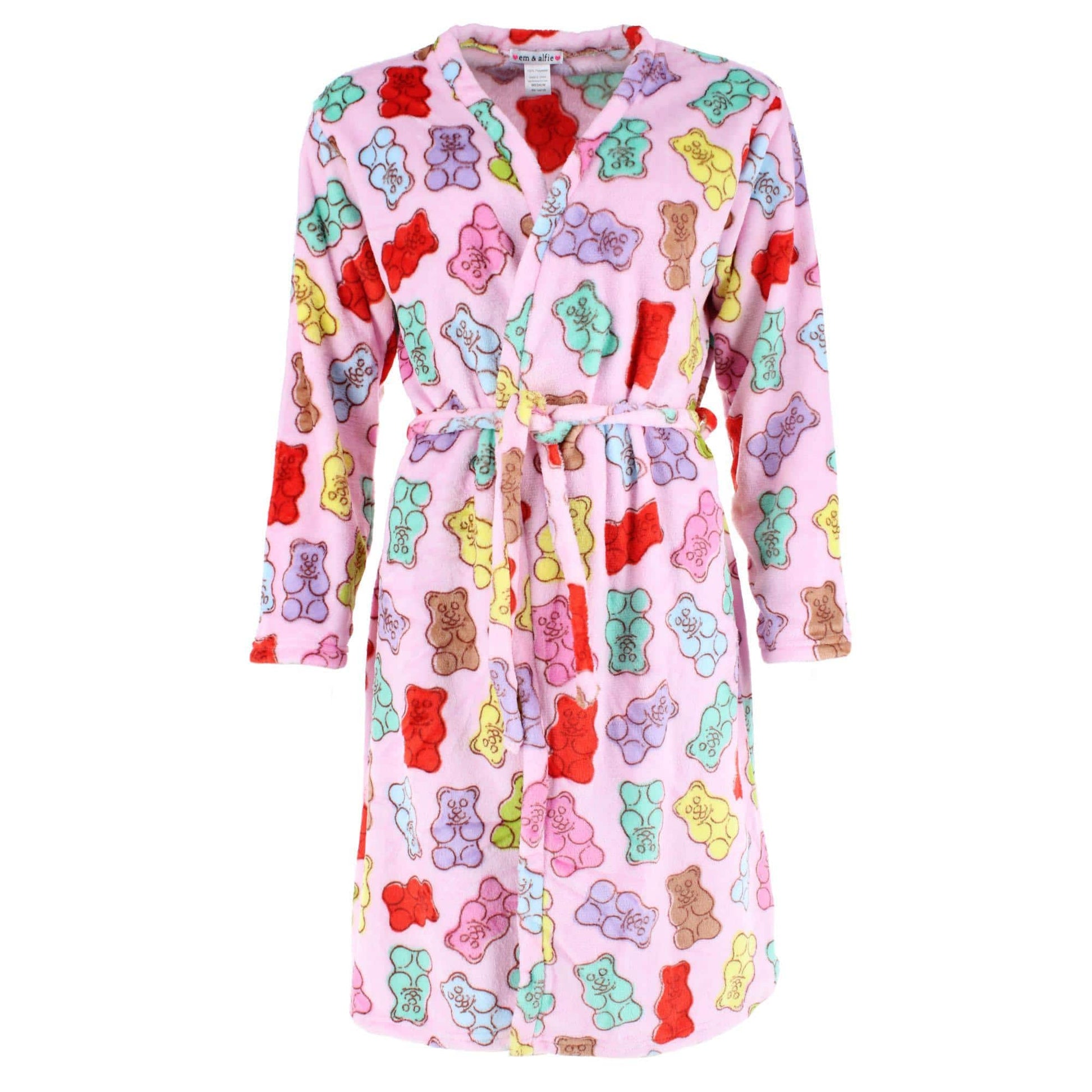 em & alfie Women's Gummy Bear Plush Kimono Robe - Pink