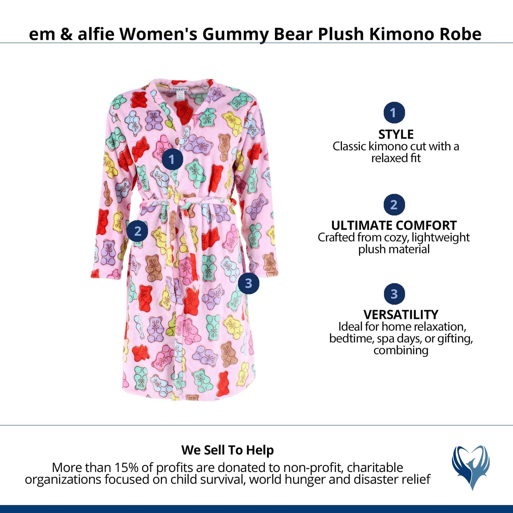 em & alfie Women's Gummy Bear Plush Kimono Robe - Pink
