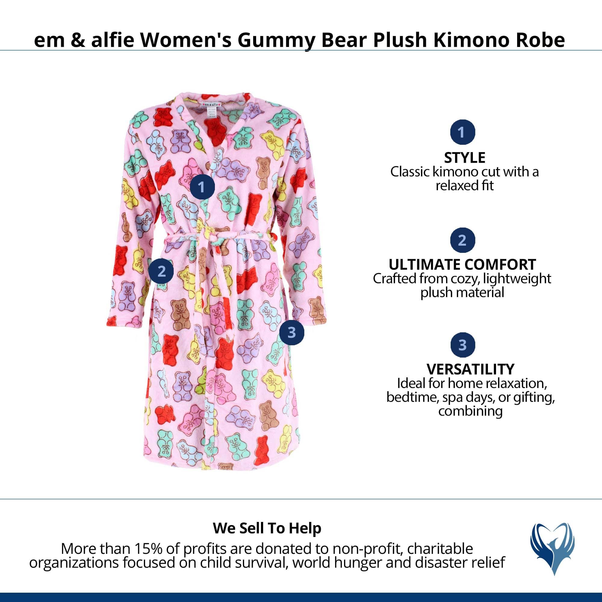 em & alfie Women's Gummy Bear Plush Kimono Robe - Pink