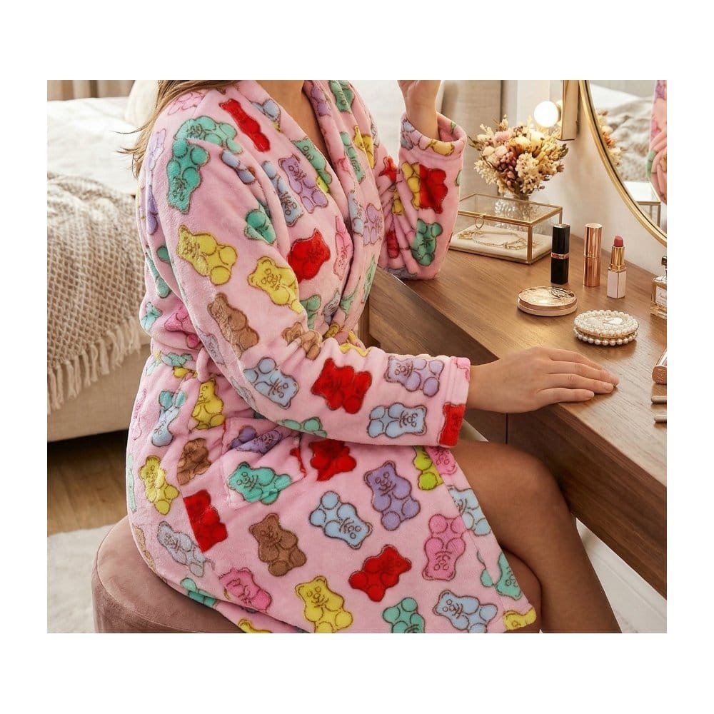 em & alfie Women's Gummy Bear Plush Kimono Robe - Pink