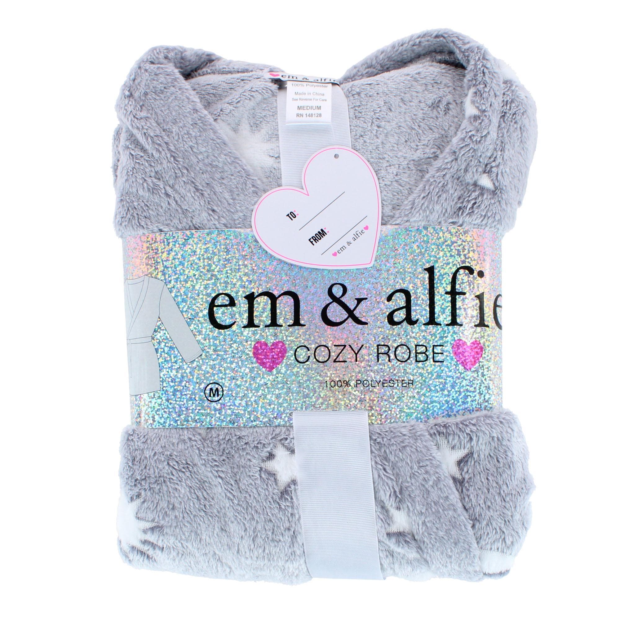em & alfie Women's Plush Celestial Kimono Bathrobe - Gray