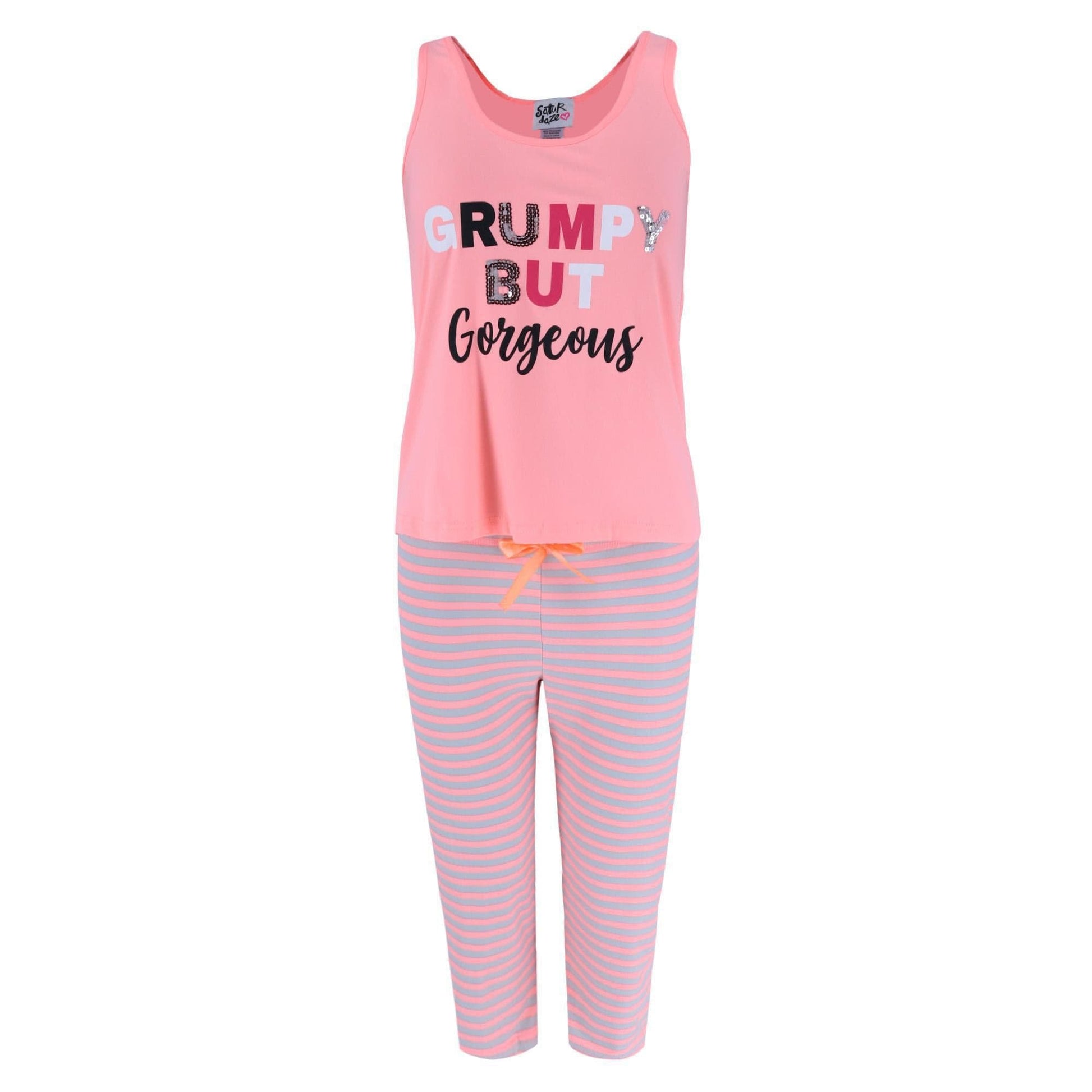 Saturdaze Women's Plus Size Grumpy Gorgeous Tank Top and Capri Set - Pink