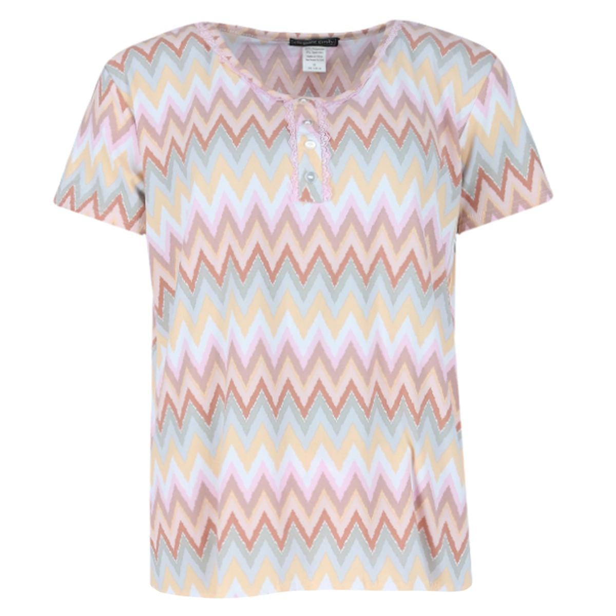 Elegant Emily Women's Plus Size Chevron Multicolor Short Sleeve Capri Set - Multi