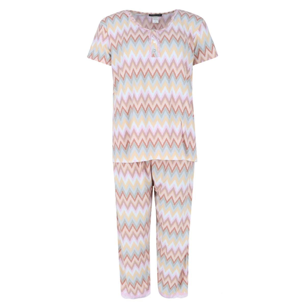 Elegant Emily Women's Plus Size Chevron Multicolor Short Sleeve Capri Set - Women's Plus Size Chevron Multicolor Short Sleeve Capri Set