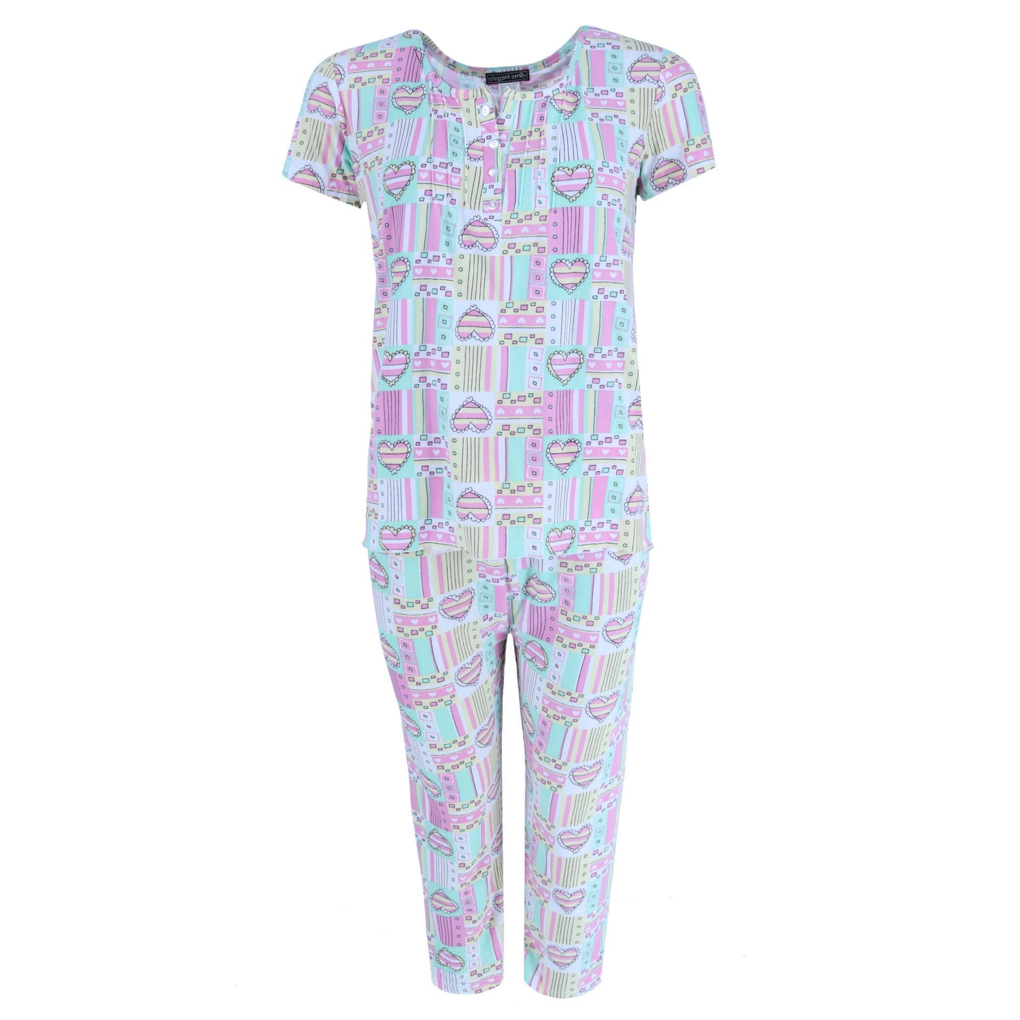 Elegant Emily Women's Plus Size Patchwork Hearts Capri Set - White