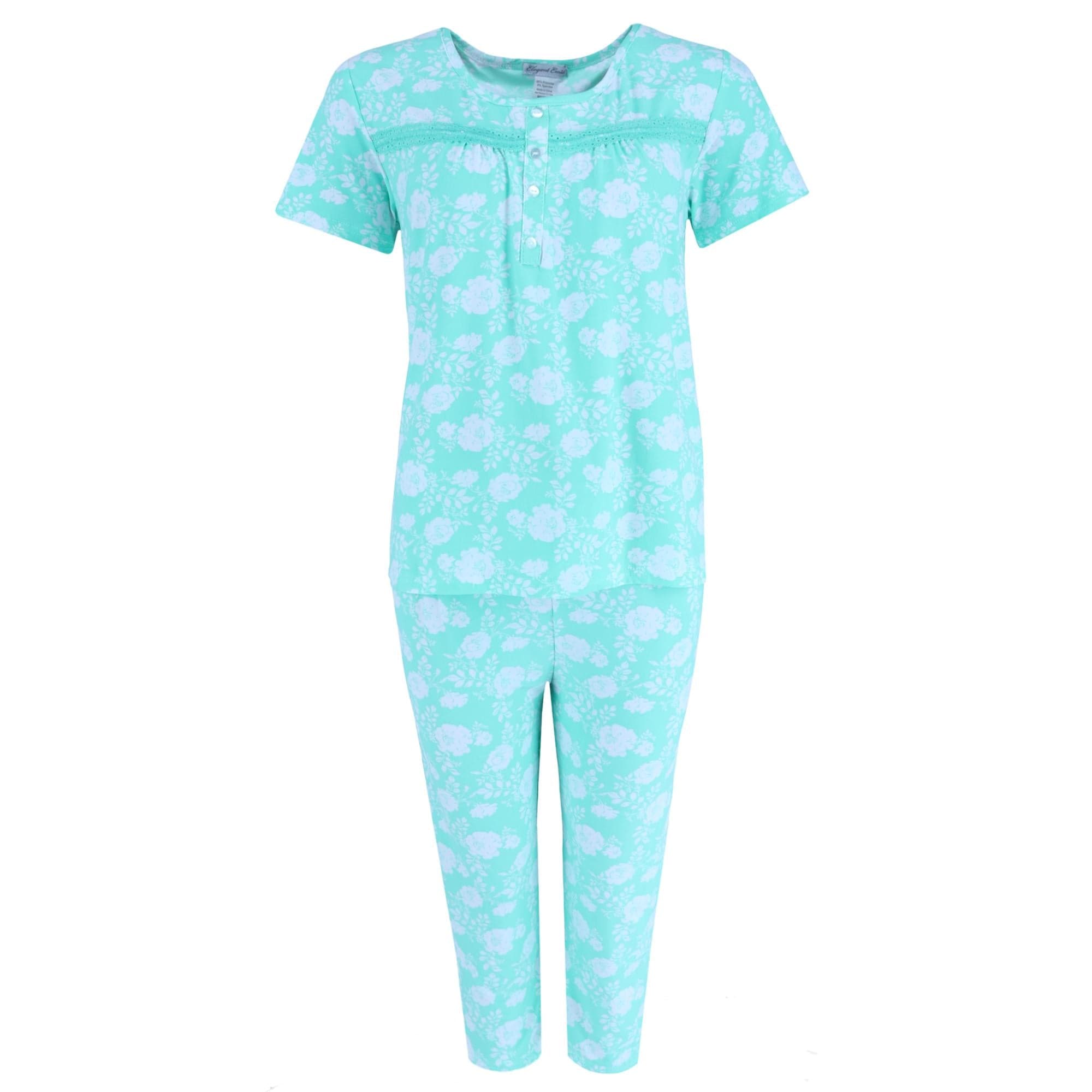 Elegant Emily Women's Mint Floral Capri Set - Green