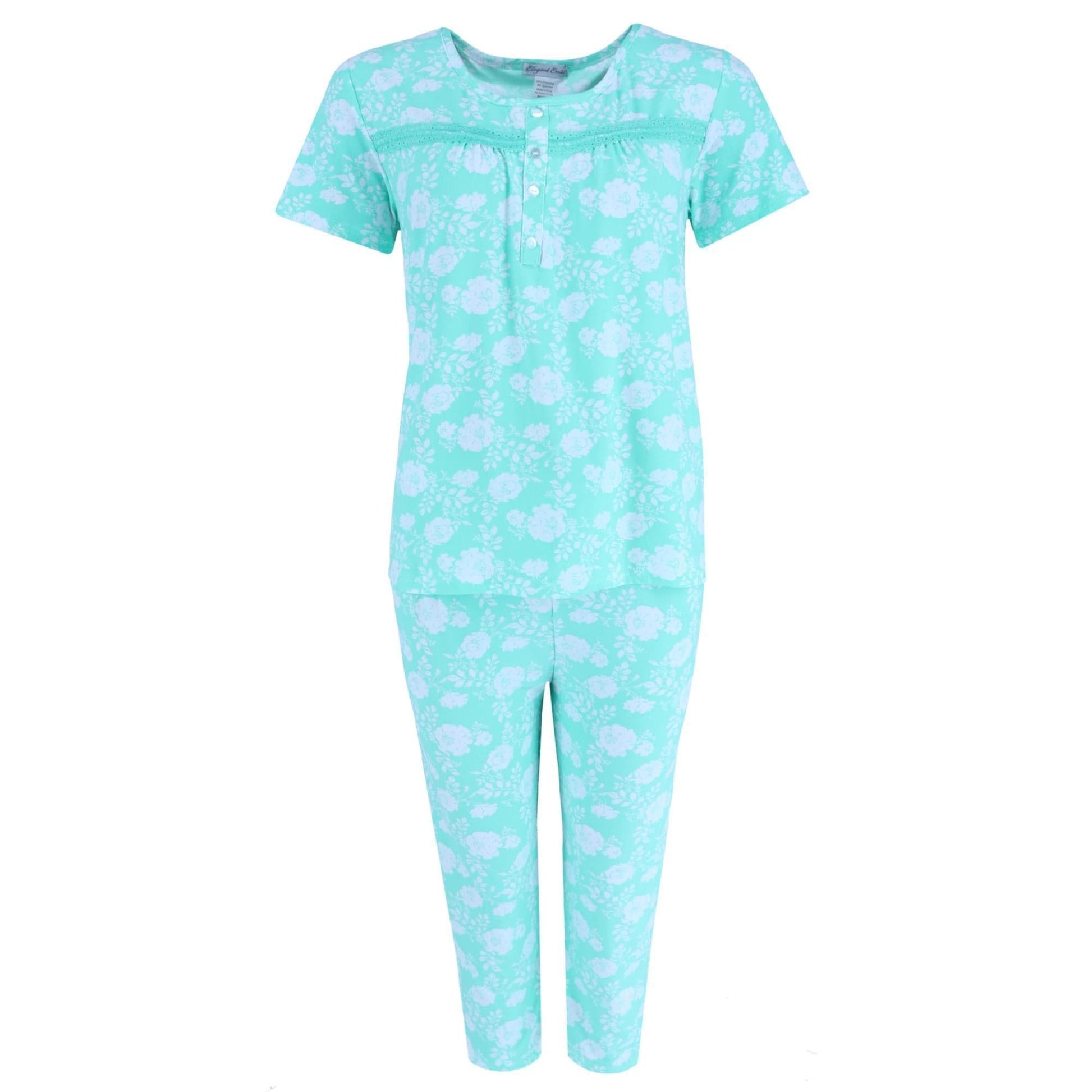 Elegant Emily Women's Plus Mint Floral Capri Set - Green