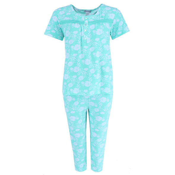 Women's Plus Mint Floral Capri Set