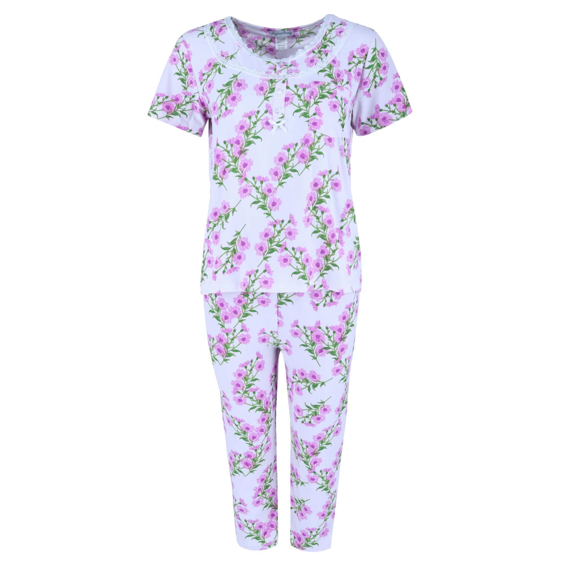 Elegant Emily Women's Floral Capri Sleep Set - Purple