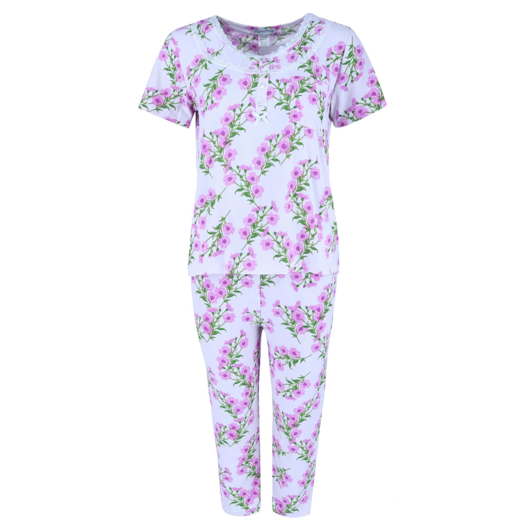 Elegant Emily Women's Floral Capri Sleep Set - Purple