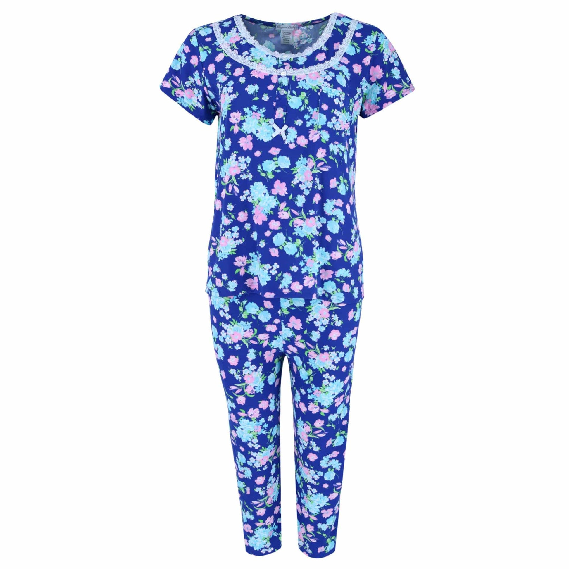 Elegant Emily Women's Blue Floral Capri Sleep Set - Women's Blue Floral Capri Sleep Set