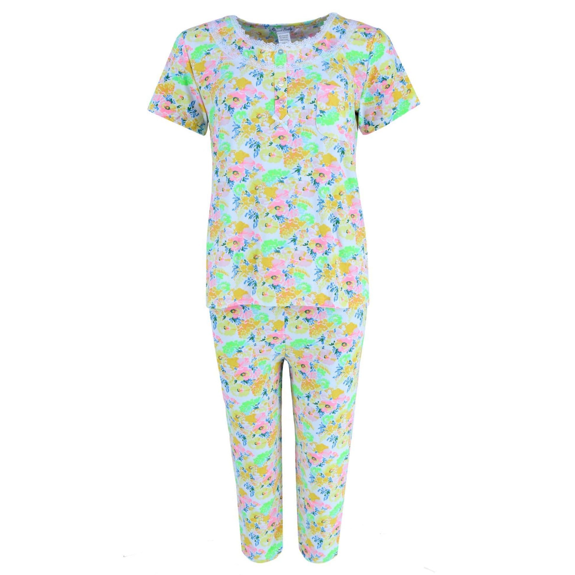 Elegant Emily Women's Plus Size Yellow Floral Capri Set - Yellow
