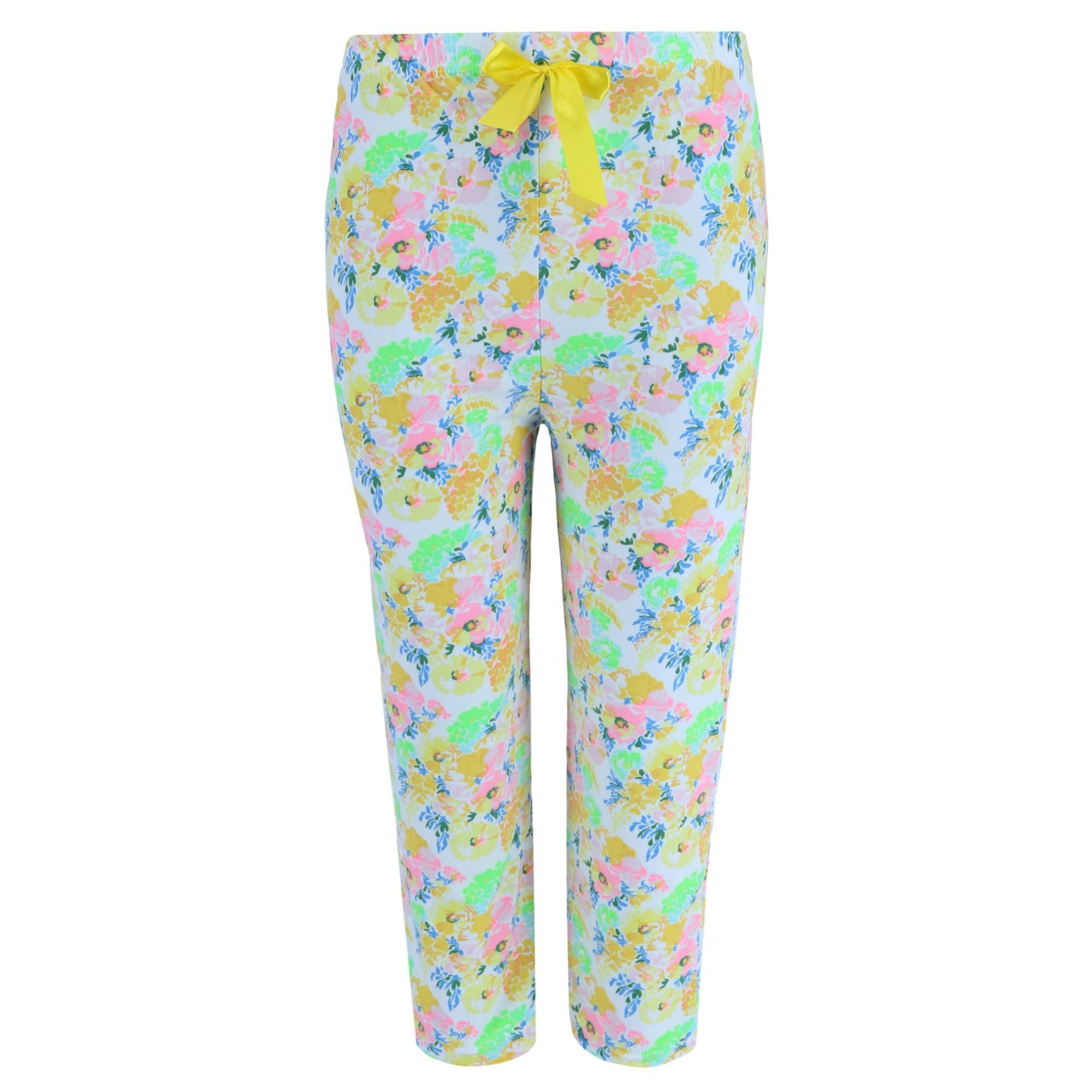 Elegant Emily Women's Plus Size Yellow Floral Capri Set - Yellow