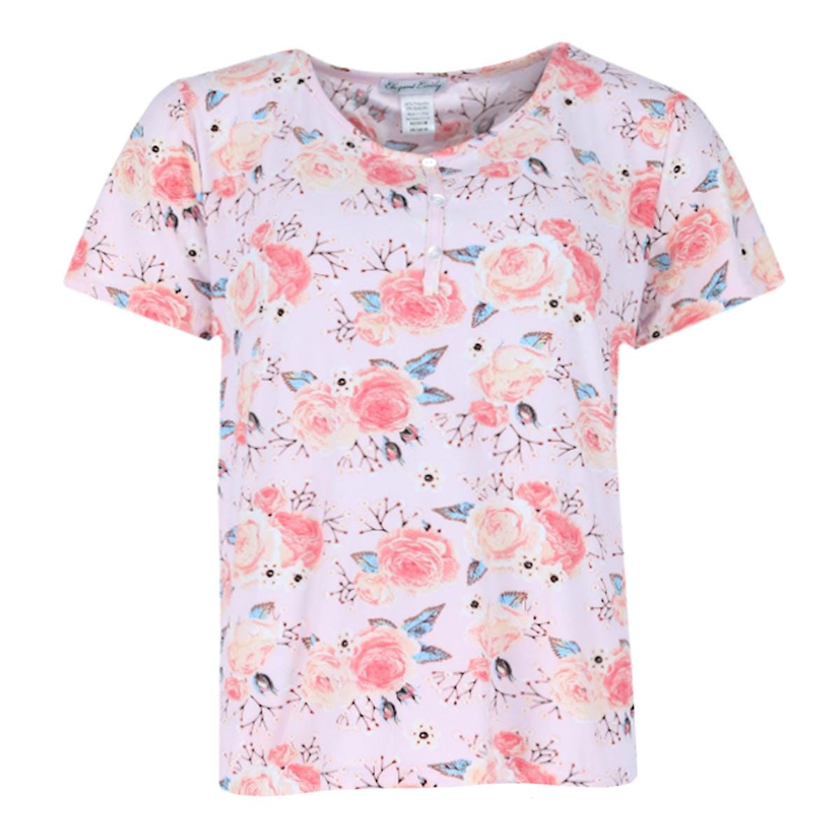 Elegant Emily Women's Floral Short Sleeve Capri Set - Pink