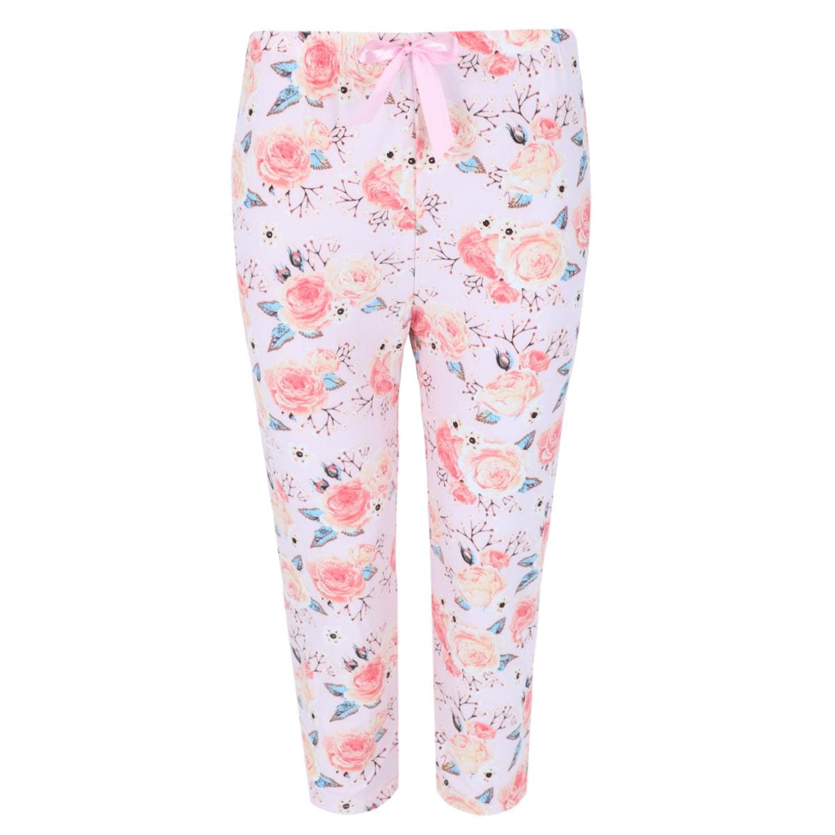 Elegant Emily Women's Floral Short Sleeve Capri Set - Pink