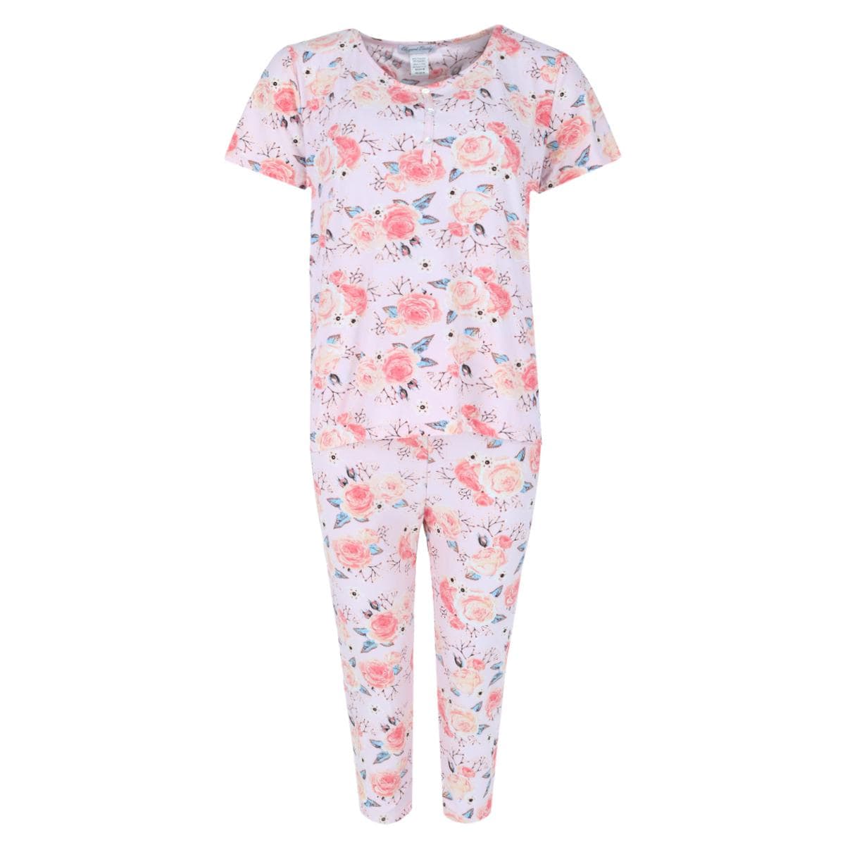 Elegant Emily Women's Floral Short Sleeve Capri Set - Women's Floral Short Sleeve Capri Set