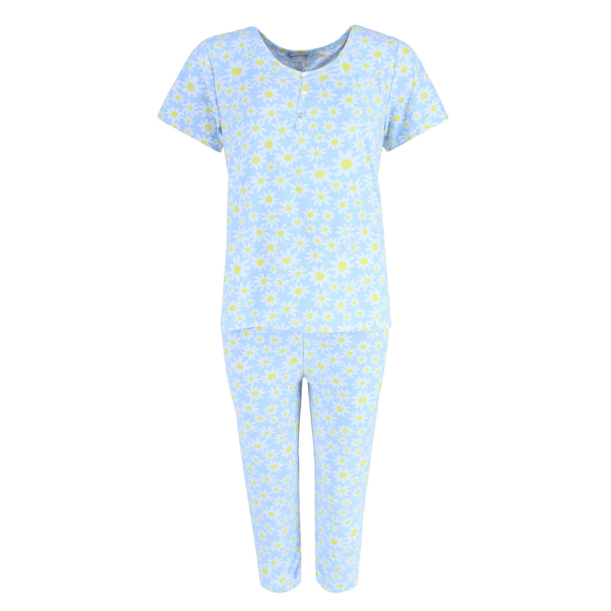 Elegant Emily Women's Tiny Daisy Capri Pajama Set - White