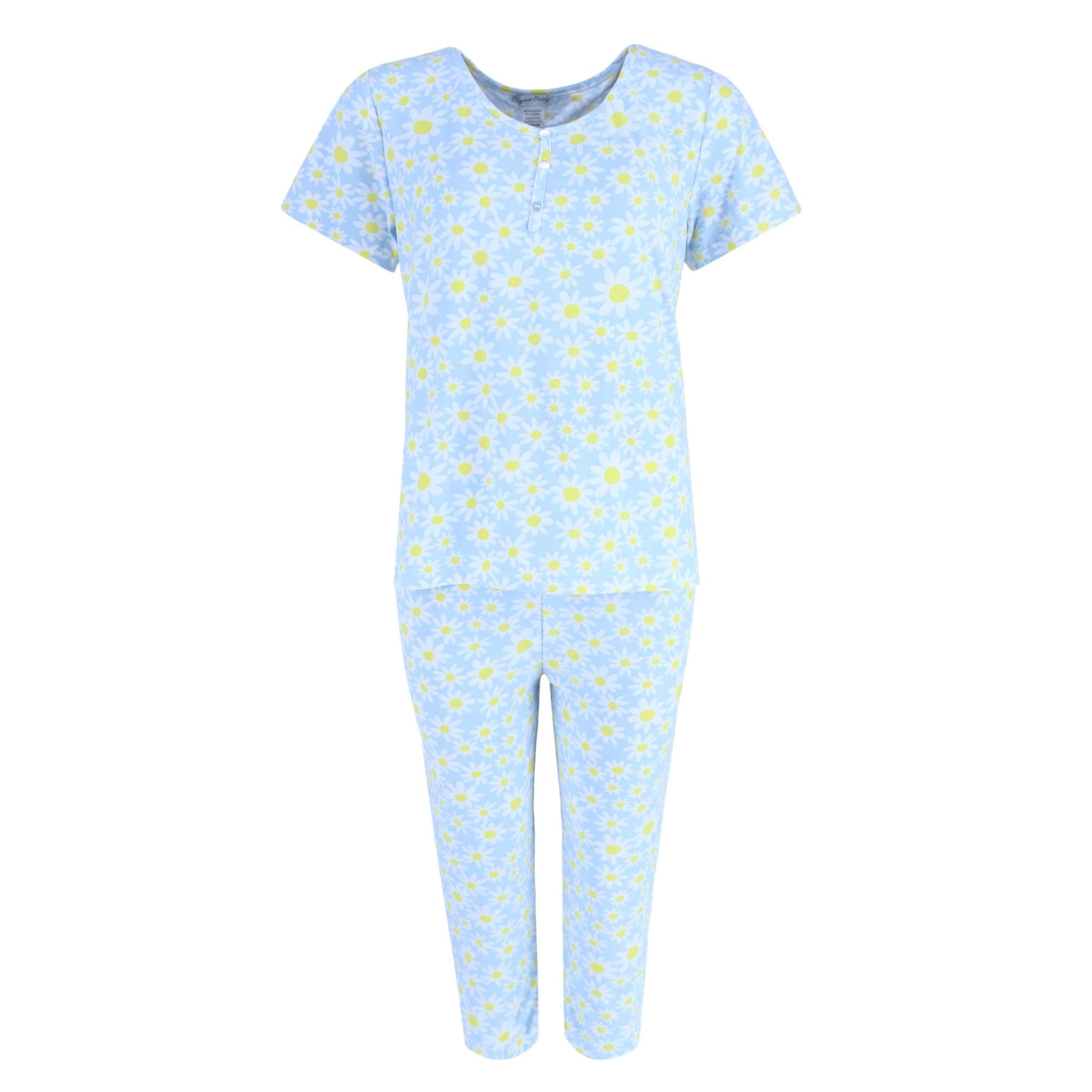 Elegant Emily Women's Tiny Daisy Capri Pajama Set - White