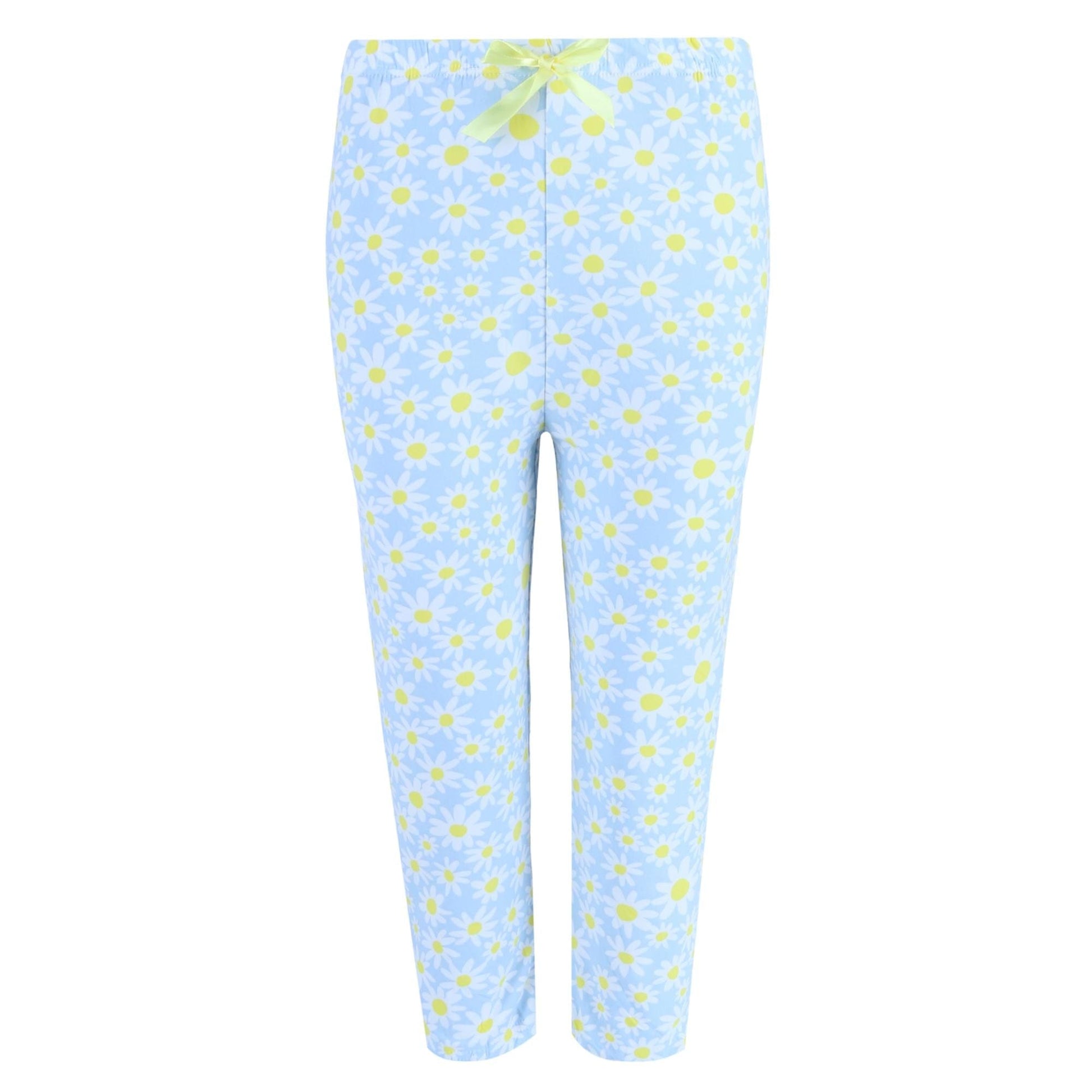 Elegant Emily Women's Tiny Daisy Capri Pajama Set - White
