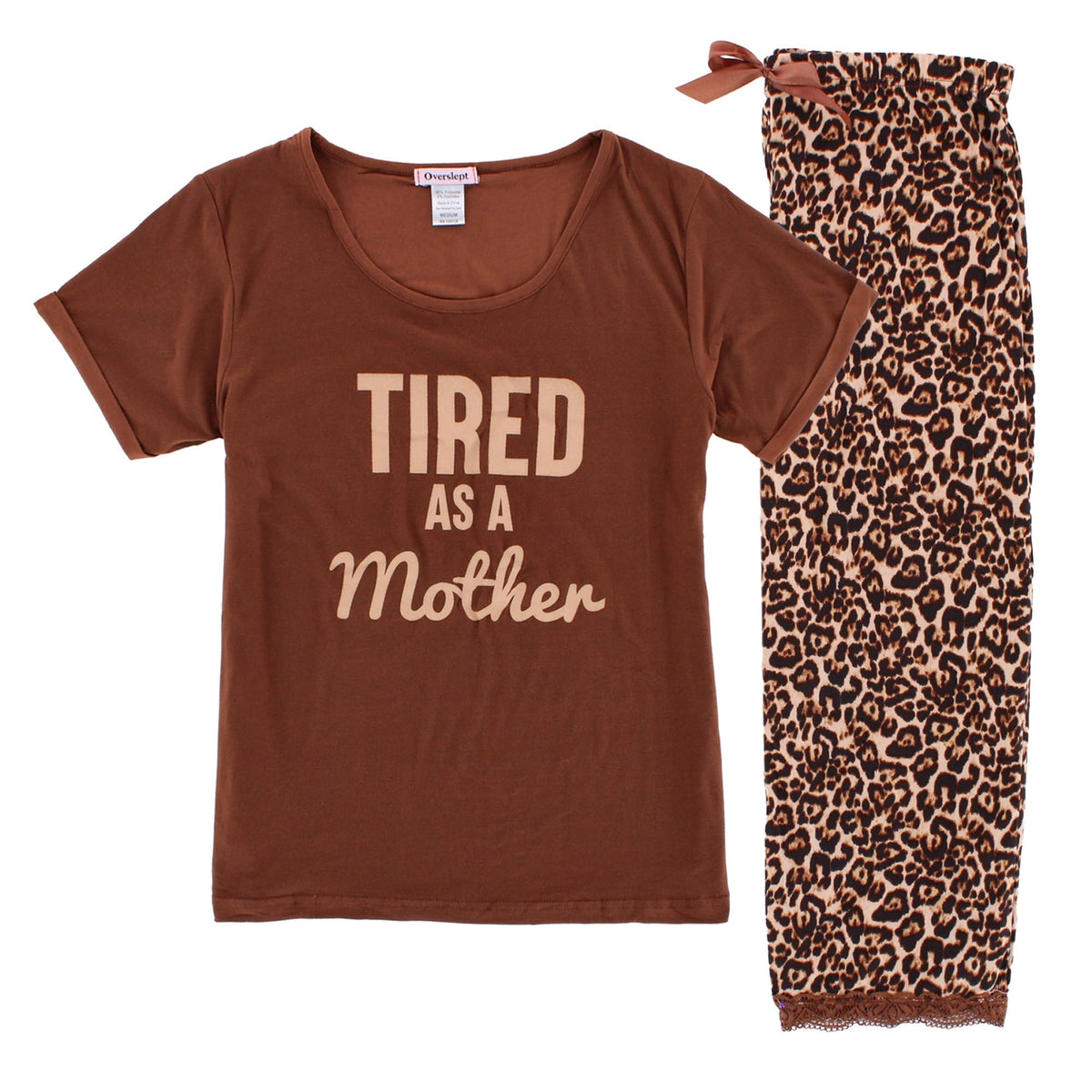 Overslept Women's Tired as a Mother Capri Pajama Set by Overslept - Brown