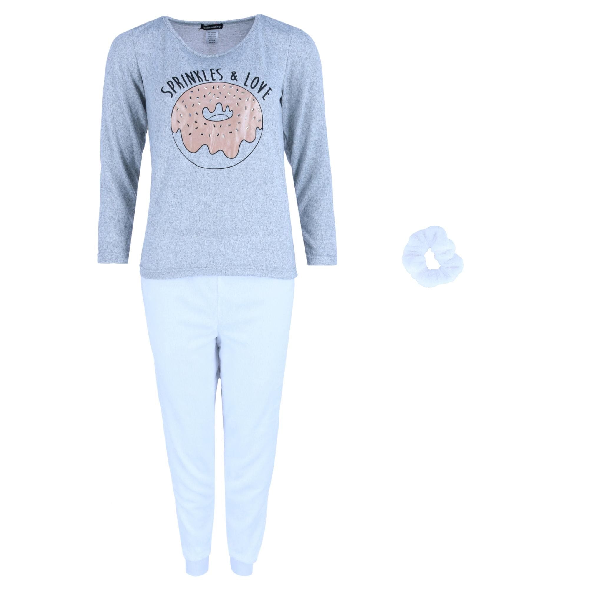 Weekending Women's Knit Donut Top & Plush White Jogger Set - Grey