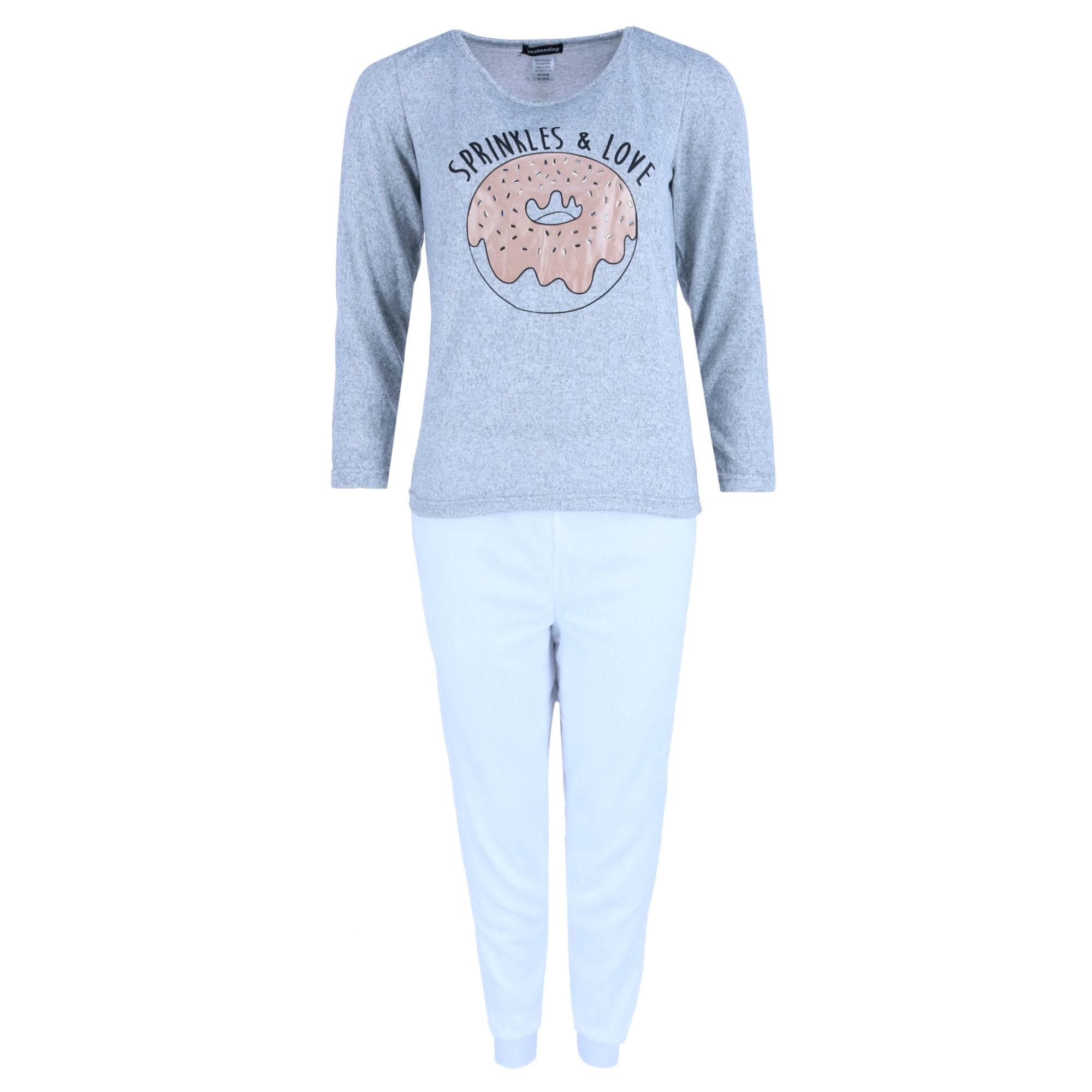 Weekending Women's Knit Donut Top & Plush White Jogger Set - Grey