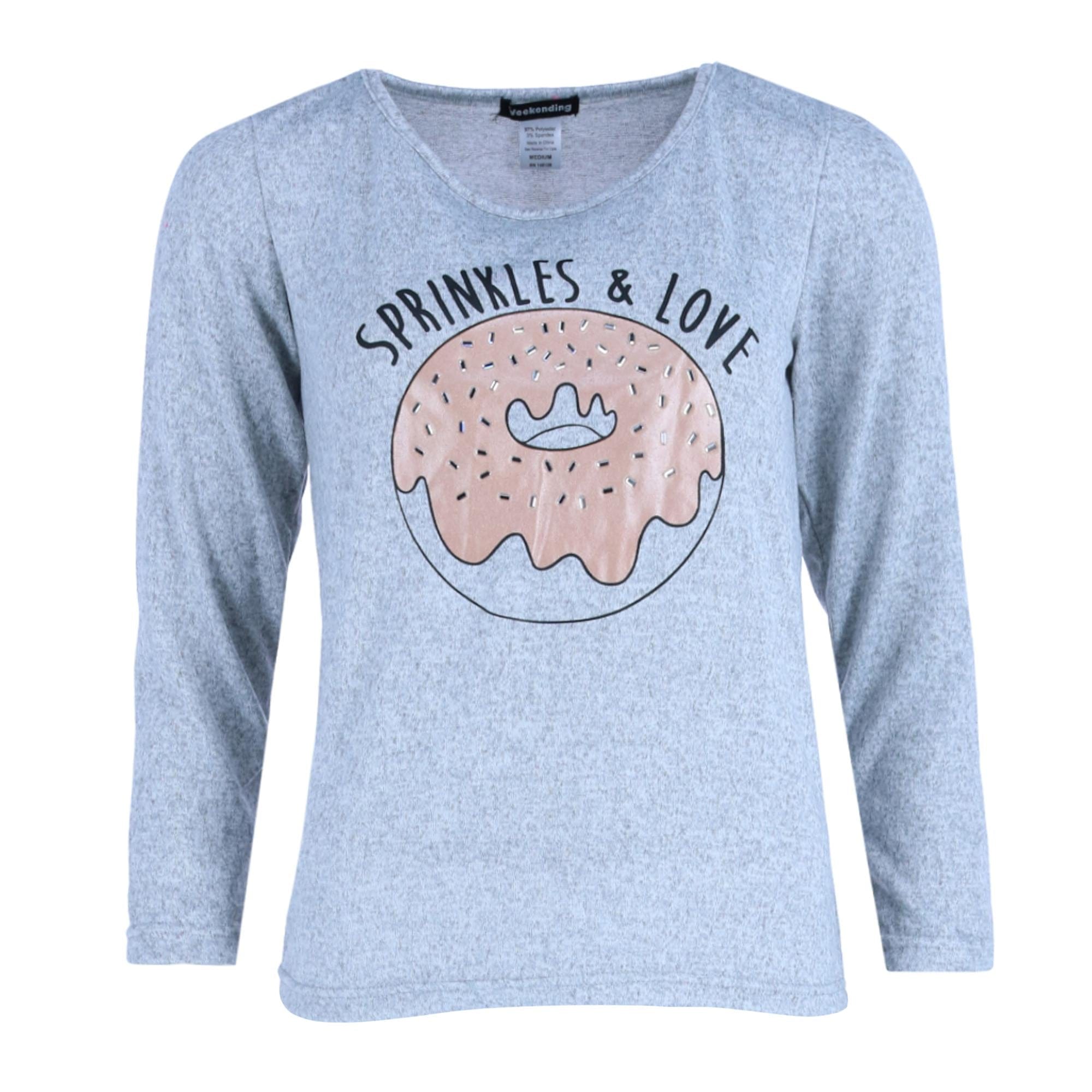 Weekending Women's Knit Donut Top & Plush White Jogger Set - Grey