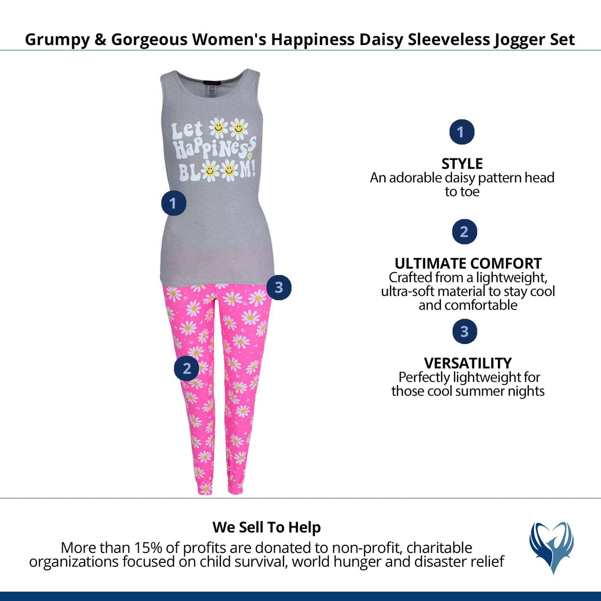 Grumpy & Gorgeous Women's Happiness Daisy Sleeveless Jogger Set - Multi