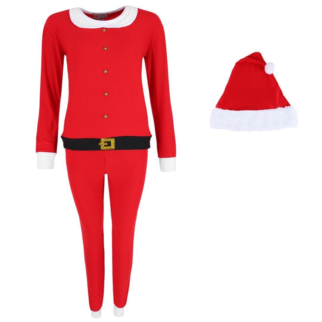 em & alfie Women's Christmas Santa Pajama Set with Matching Hat - Women's Christmas Santa Pajama Set with Matching Hat