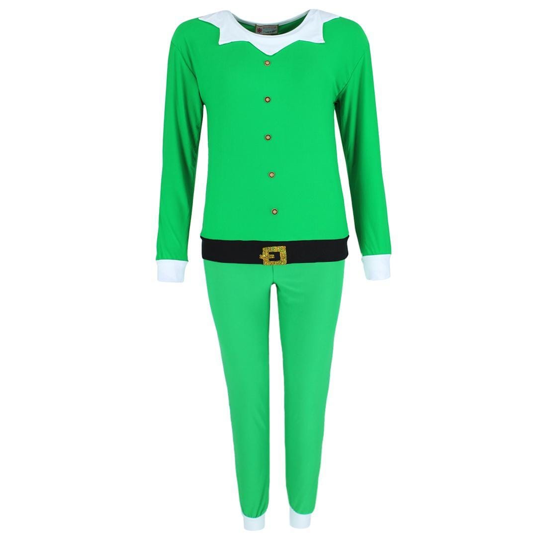 em & alfie Women's Christmas Elf Pajama Set with Matching Hat - Green