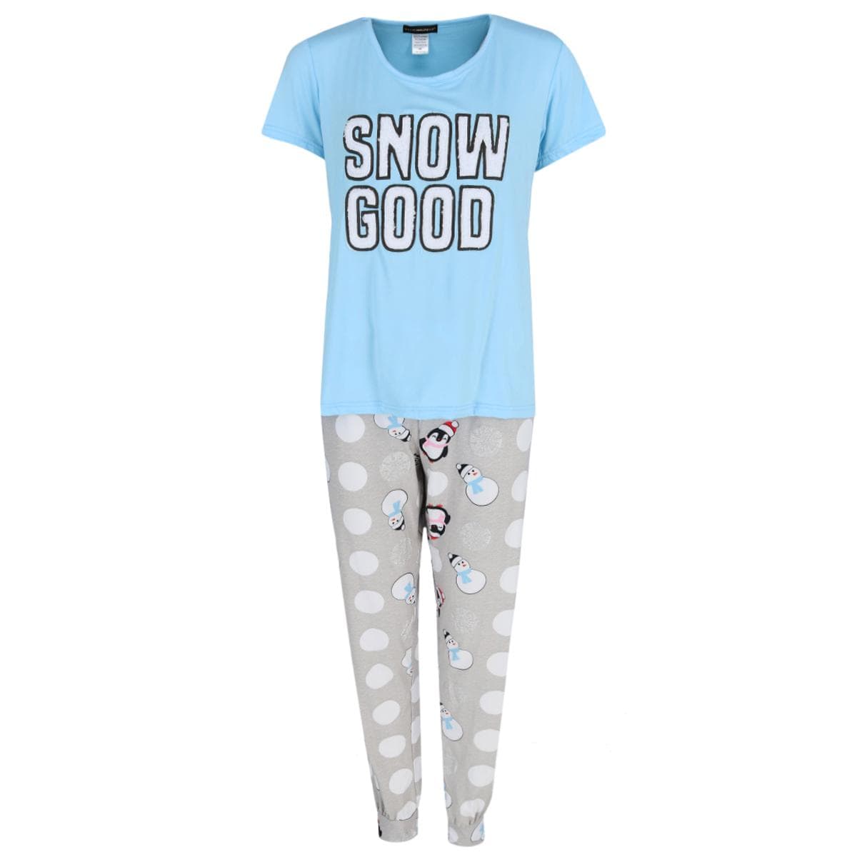 Not a Morning Person Women's Plus Size Snow Good Short Sleeve Lounge Set - Blue
