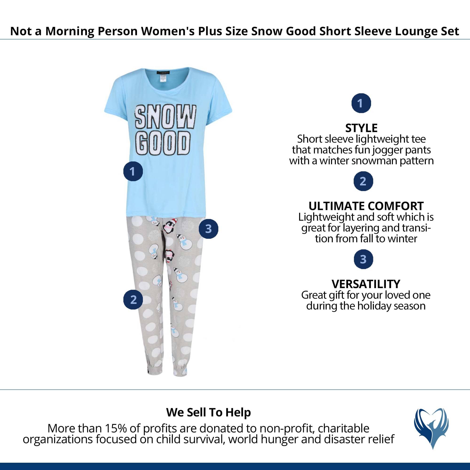 Not a Morning Person Women's Plus Size Snow Good Short Sleeve Lounge Set - Blue