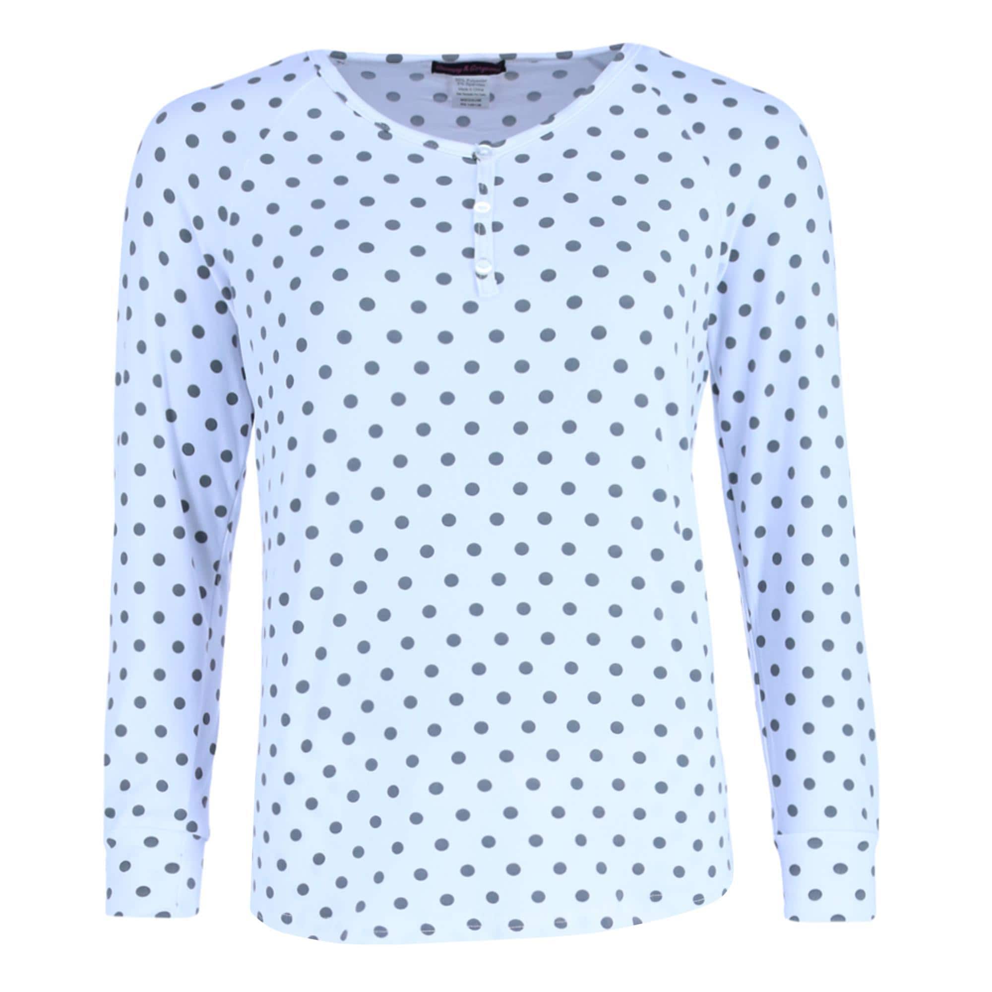 Grumpy & Gorgeous Women's Plus Polka Dot Jogger and Henley Pajama Set - White