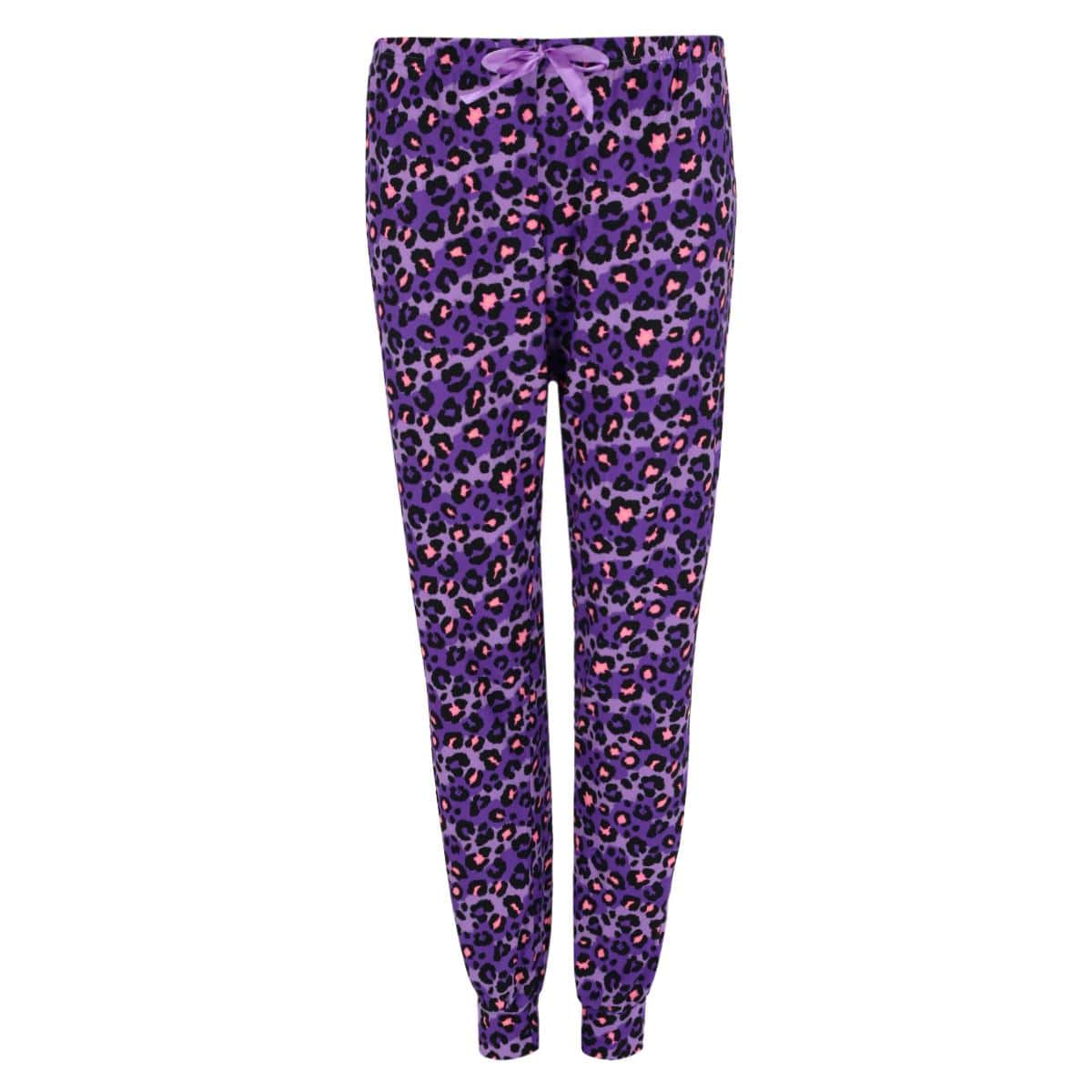 Sleep Junkie Women's Plus Size Leopard Print Jogger Pajama Set - Purple