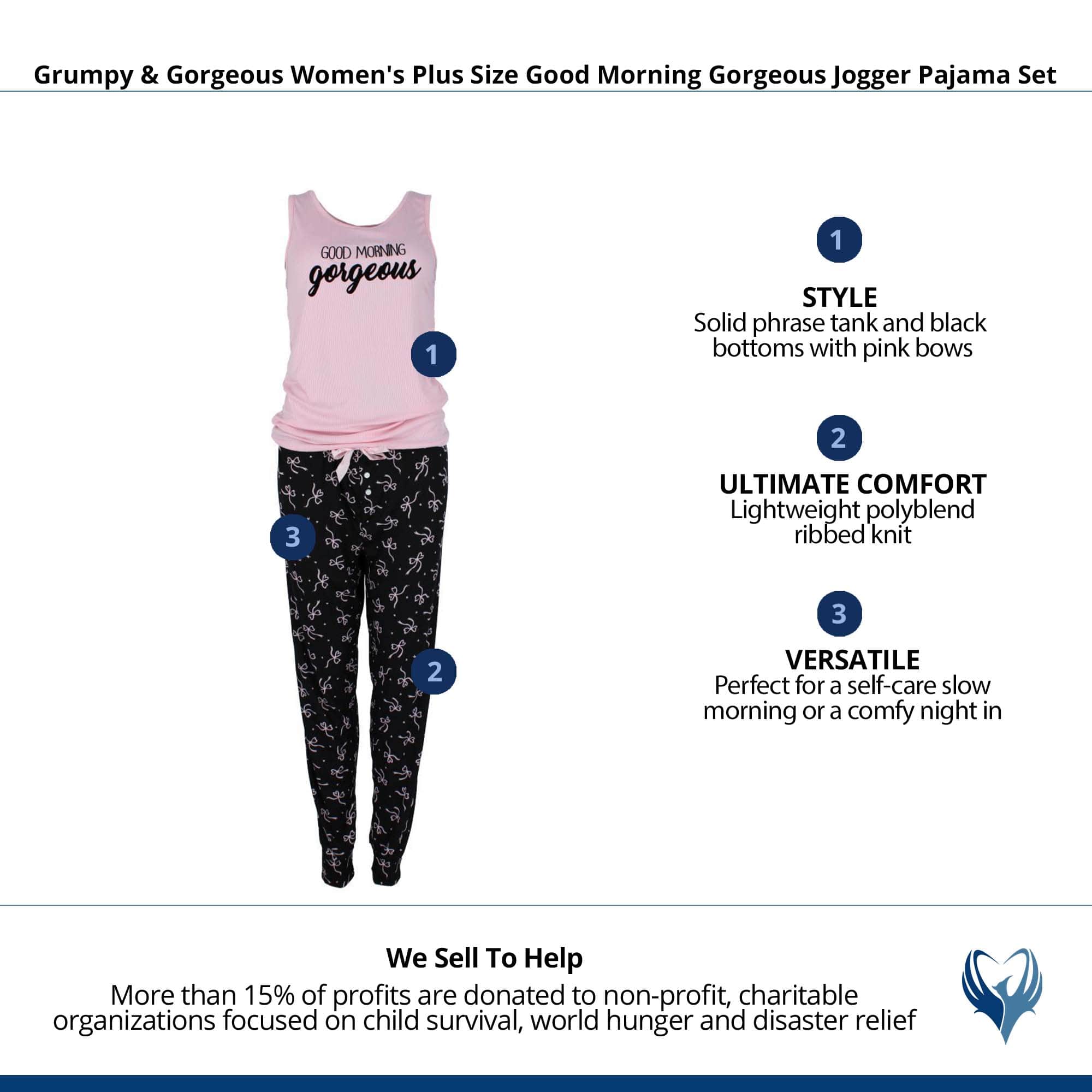 Grumpy & Gorgeous Women's Plus Size Good Morning Gorgeous Jogger Pajama Set - Pink & Black