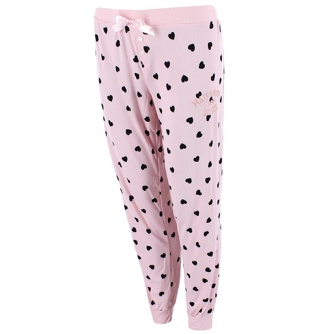 Grumpy & Gorgeous Women's Plus Size Naughty or Nice Heart Jogger Pajama Set - Pink